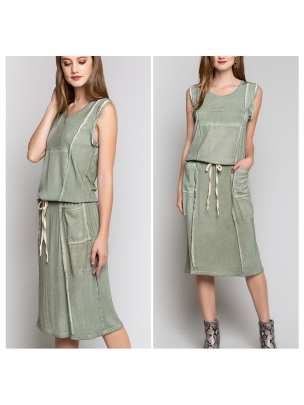 POL Stay Home Favorite Effortless Dress with Pockets Green Size L
